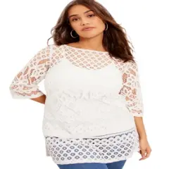 June + Vie by Roaman's Women&rsquo;s Plus Size Lace Tee