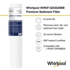 Whirlpool 20" x 4.5" Whole House Sediment Water Filter, Large Capacity, WHKF-GD4520BB