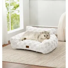 Soft Cat Couch Bed, Faux Fur Checkered Pet Sofa