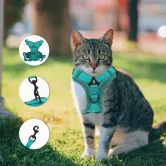 Unique Bargains Cat Harness and Leash with Reflective Strips Small Lake Blue 1 Set