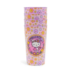 Silver Buffalo Sanrio Hello Kitty Flowers 4-Piece Plastic Cup Set | Each Holds 22 Ounces