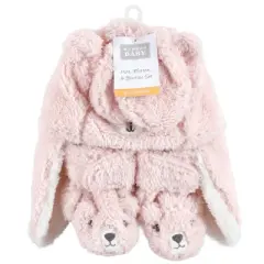 Hudson Baby Infant Girl Trapper Hat, Mitten and Bootie Set, Pink Bear