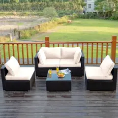 Costway  5PCS Patio Rattan Furniture Set Cushioned Sofa & Chair Coffee Table