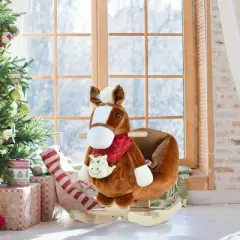 TopComfy Baby Bouncer and Rocker Toddler Kid Chair Plush Rocking Horse Toy Puppets for Living Room, Brown, 23.5"*13.8"*19"