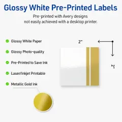 Avery Printable Square Labels, Gold Double-Dipped Edge, 2" x 2", Glossy White Square Labels, Permanent, Laser/Inkjet, 120ct, Great for Product Labels