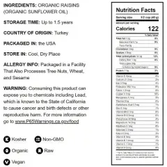 Imported Organic Raisins - Sun Dried Thompson Seedless Select Grapes, Non-GMO, Lightly Coated with Sunflower Oil