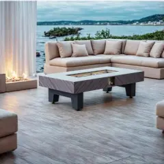 GDFStudio Mildred 54" Iron and Wood Propane Fire Pit Table with Rain Cover