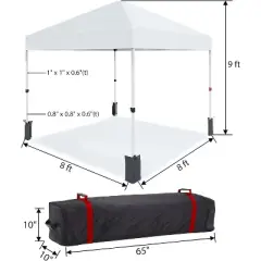 8x8ft Pop Up Canopy, 3 Height Settings, Folding Gazebo Shelter with Waterproof Cover & Wheeled Bag for Outdoor Events, Camping & Parties, White