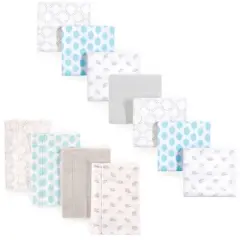 Luvable Friends Unisex Baby Cotton Flannel Burp Cloths and Receiving Blankets, 11-Piece, Elephant, One Size