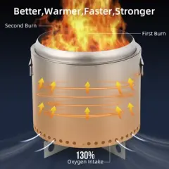 COZONY 16.5" Smokeless Fire Pit, Stainless Steel Portable Firepit with Stand & Ash Pan for Outdoor