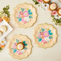 Blue Panda 24 Pack Vintage Floral Paper Plates with Scalloped Edges for Spring Tea, Mexican Fiesta Party, Wedding, 9 In
