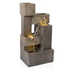 Alpine Corporation 19" Multi-tier Cascading Tabletop Fountain: Electric Polyresin Decor with LED Lights