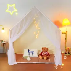 VEVOR Kids Play Tent, Kids Tent for Kids 1-5 Years Old, Toddler Tent with Mat and Tent Lamp, Tent for Kids with Windows, Beige
