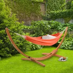 Wood Frame Free Standing Sling Hammock - Orange - CorLiving