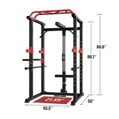 NAYSAYE Exercise Trainers Power Cage with Weight Bench 1000LBS Capacity for Full Body Home Gym and Living Room Use, Black and Red, 50.39"*18.74"*8.66"