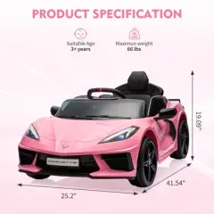 12V Kids Ride-On Sports Car &ndash; Licensed Corvette Electric Car Toy with Remote Control, Visual Dashboard, LED Lights & Music
