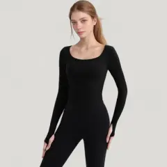 Anna-Kaci Active Women's Long Sleeve Pullover Top with Deep Scoop Neck and Fitted Stretch Design