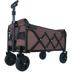 Expandable Dual-Layer Utility Wagon with 100% Extra Space - Grocery CartSupports 225lbs, Brown