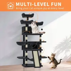 68.5" Multi-Level Cat Tree for Indoor, Heavy Duty Adult Cat Tower with 2 Condos, Plush Perches, Sisal Scratching Posts,Hammocks,Basket,Dangling Balls