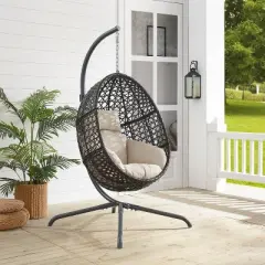 Calliope Indoor/Outdoor Wicker Hanging Egg Chair - Sand/Dark Brown - Crosley