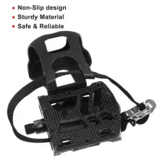 Unique Bargains Bicycle Pedals 9/16'' Spindle Platform with Toe Clips Fixed Foot Strap Cycling Parts Black 1 Pair