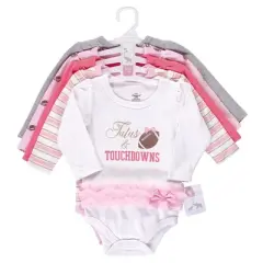 Little Treasure Baby Girl Cotton Long-Sleeve Bodysuits 5pk, Tutus Touchdowns