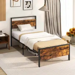 Costway Twin/Full/Queen/King Size Bed Frame with Wooden Headboard and Footboard Under-Bed Storage
