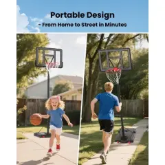 Portable Basketball Hoop 4.76-10FT Adjustable Height Goal System &ndash; 44" PC Backboard with Wheels & Sand/Water Base for Driveway, Backyard