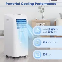 Costway 5000 BTU (8000 BTU ASHRAE) Portable Air Conditioner with Remote Control Cooling Fan Dehumidifier