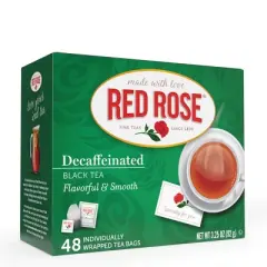 Red Rose Naturally Decaffeinated Black Tea with 48 Individually Wrapped Tea Bags Per Box (Pack of 6)