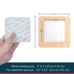 LotFancy Silicone Foam Dressing, 4x4 in, 5 Count, Adhesive Wound Dressing, Bed Sores, Wound Bandage
