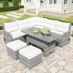Outdoor Rattan Furniture Set, Patio Seating Group Conversation Set with Height-Adjustable Table and Recliner Seats -ModernLuxe