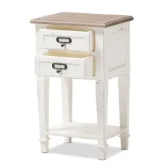 Dauphine 2 Drawer Provincial Style Oak and  Distressed Finish Wood Nightstand White - Baxton Studio