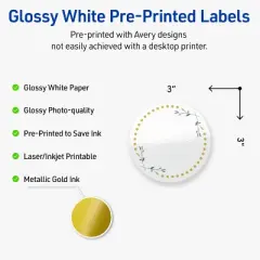 Avery 3" Diameter Labels, Gold Dots with Green Florals, 60 ct