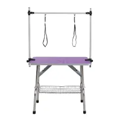Gulches 42-Inch Foldable Pet Grooming Table for Pet Large Dogs and Cats with Adjustable Arm and Clamp - Purple