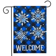 Checkered Snowflakes Burlap Garden Flag Welcome 18" x 12.5" Briarwood Lane