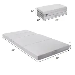 Costway 4'' Twin XL Size Foam Folding Mattress Sofa Bed Guests Floor Mat Carrying Handles