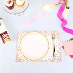 50-Pack Rose Gold Polka Dots Rectangle Disposable Paper Placemats with Scalloped Edge for Dinning Table, Wedding Party Tableware Decorations, 14x10"