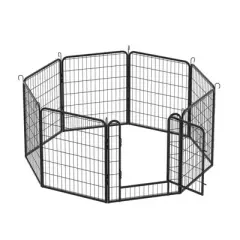 DSVIMOY 8 Panels Heavy Duty Metal Playpen with Door, 31.7"H Dog Fence Pet Exercise Pen for Outdoor, Black, 53.94"*53。94"*31.7"