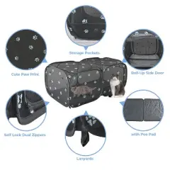 2-in-1 Dog & Cat Playpen Pop Up Pet Tent Assembly-Free Portable Kennel with Mesh Walls for Indoor Outdoor, Spacious Crate for Small Animals