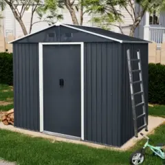Syemin Storage Sheds 8ft x 4ft Outdoor Metal Storage Shed with Roof Waterproof Sliding Door for Backyard, Patio, Lawn, Black, 89"*47"*74.75"