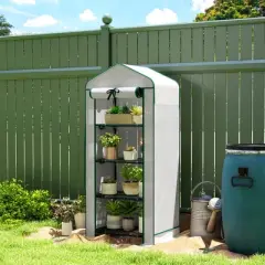 Outsunny 4 Tier Mini Greenhouse with Screen Roof, 27.6" x 19.7" x 62.2", Portable Small Greenhouse with High Strength PE Cover