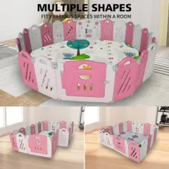 INFURNIC Playards and Portable Infant Beds 18 Panel Adjustable Baby Playpen with Safety Lock Gate, Pink White, 73"*71"*33"