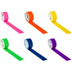 Duck Color Duct Tape Bright Rainbow Pack, Neon Pink, Neon Orange, Yellow, Neon Green, Blue and Purple, 6 Rolls - 105 Yards Total