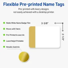 Avery&reg; Name Tags, 2-1/3" x 3-3/8", Dipped Gold Edge, Matte White, 80ct