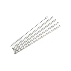 Winco Stainless Steel Straight Drinking Straw, with Cleaning Brush, 4 Pieces, 8"