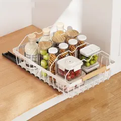 Pull Out Cabinet Organizer, No Drill Pull Out Shelves For Cabinets Multifunctional Sliding Mesh Cabinet Basket For Kitchen Pantry Bathroom Bedroom