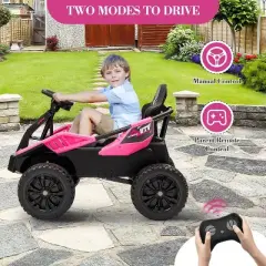 24V Ride-on Toys for Big Kids, Electric Four Wheeler with Parent Remote, Bluetooth Music, Horn, 4 Shock Absorbers, Dual 12v Batteries, Pink