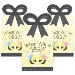 Big Dot of Happiness What Will It BEE? - Square Favor Gift Boxes - Gender Reveal Party Bow Boxes - Set of 12