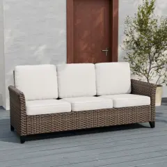EAGLE PEAK Ocean Vista Outdoor Wicker Patio Sofa,Variated All-weather PE Wicker 3-Seat Sofa with Cushions